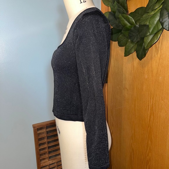 All in Motion XXL Black Sparkle Crop Top Long Sleeve Square Neck Activewear - Picture 2 of 8